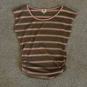 Pink and Brown Striped Top with Gold Sparkle, size small (semi-sheer)
